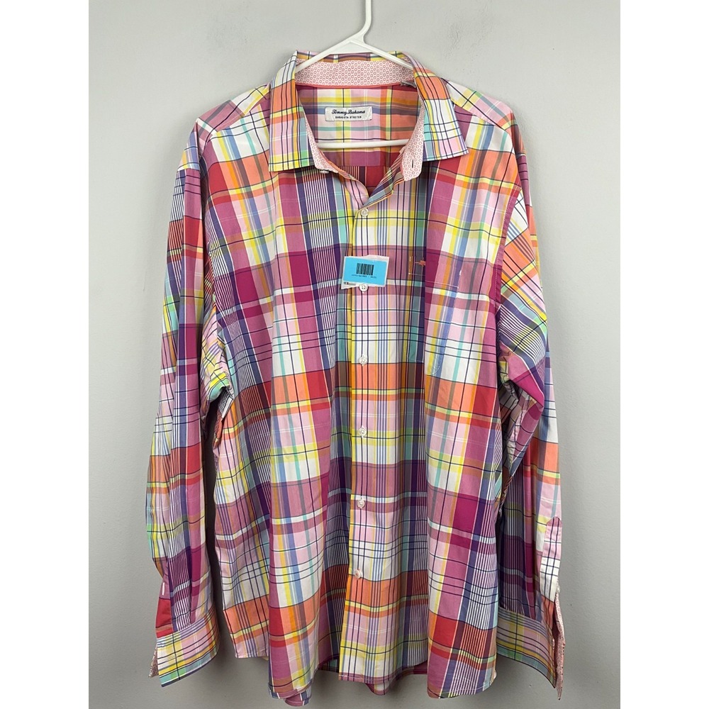 Tommy Bahama Sarasota Stretch Plaid Shirt Men's XL Multicolor Long Sleeve Cotton